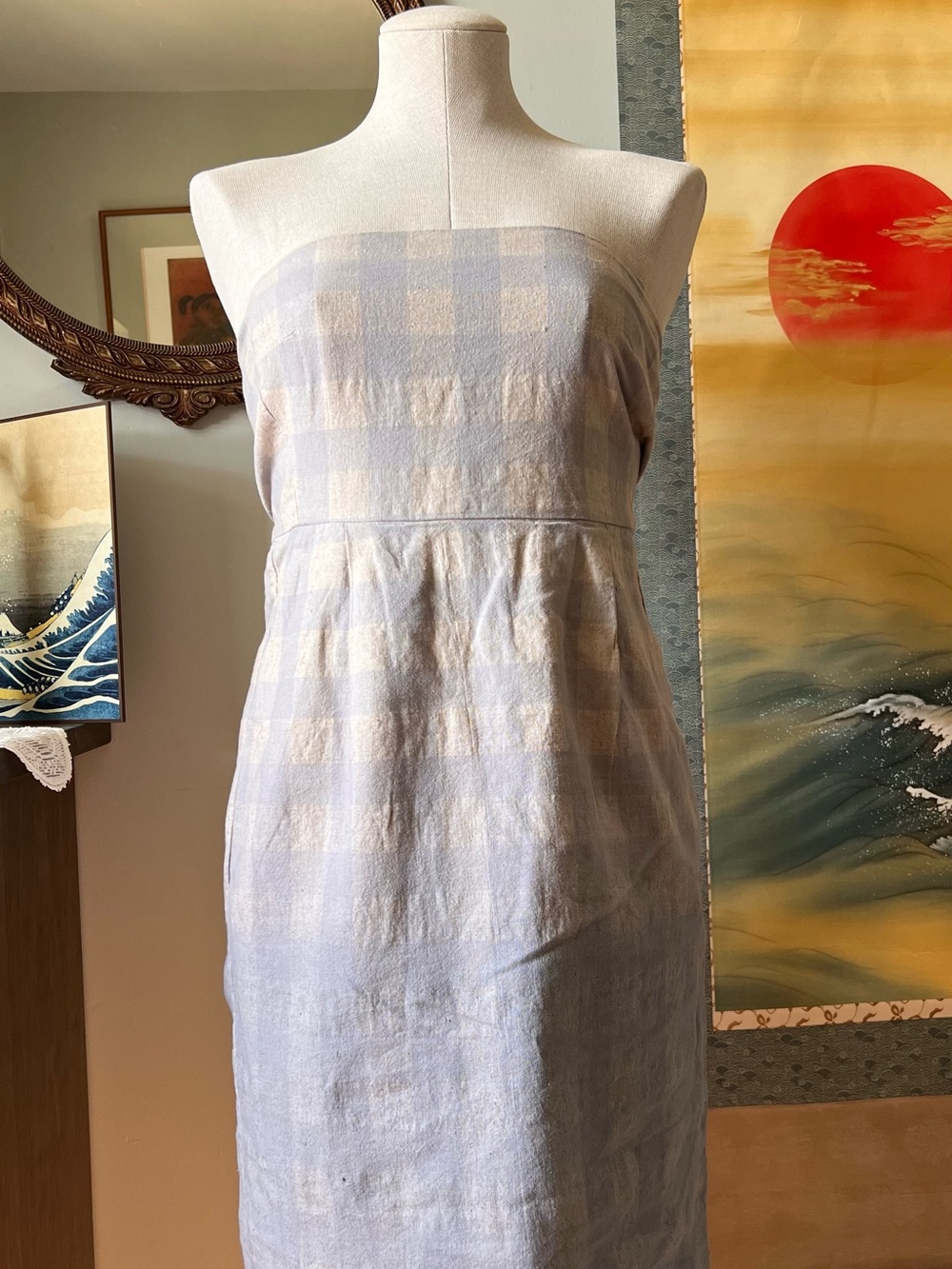 Gap Strapless Light Blue Check cotton dress